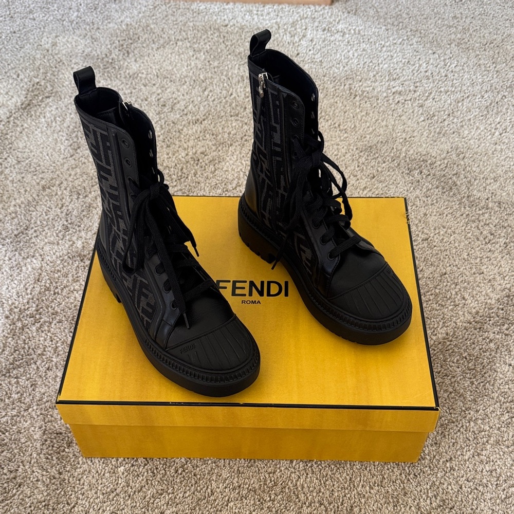 Fendi FF Domino Cap Toe Combat Boots